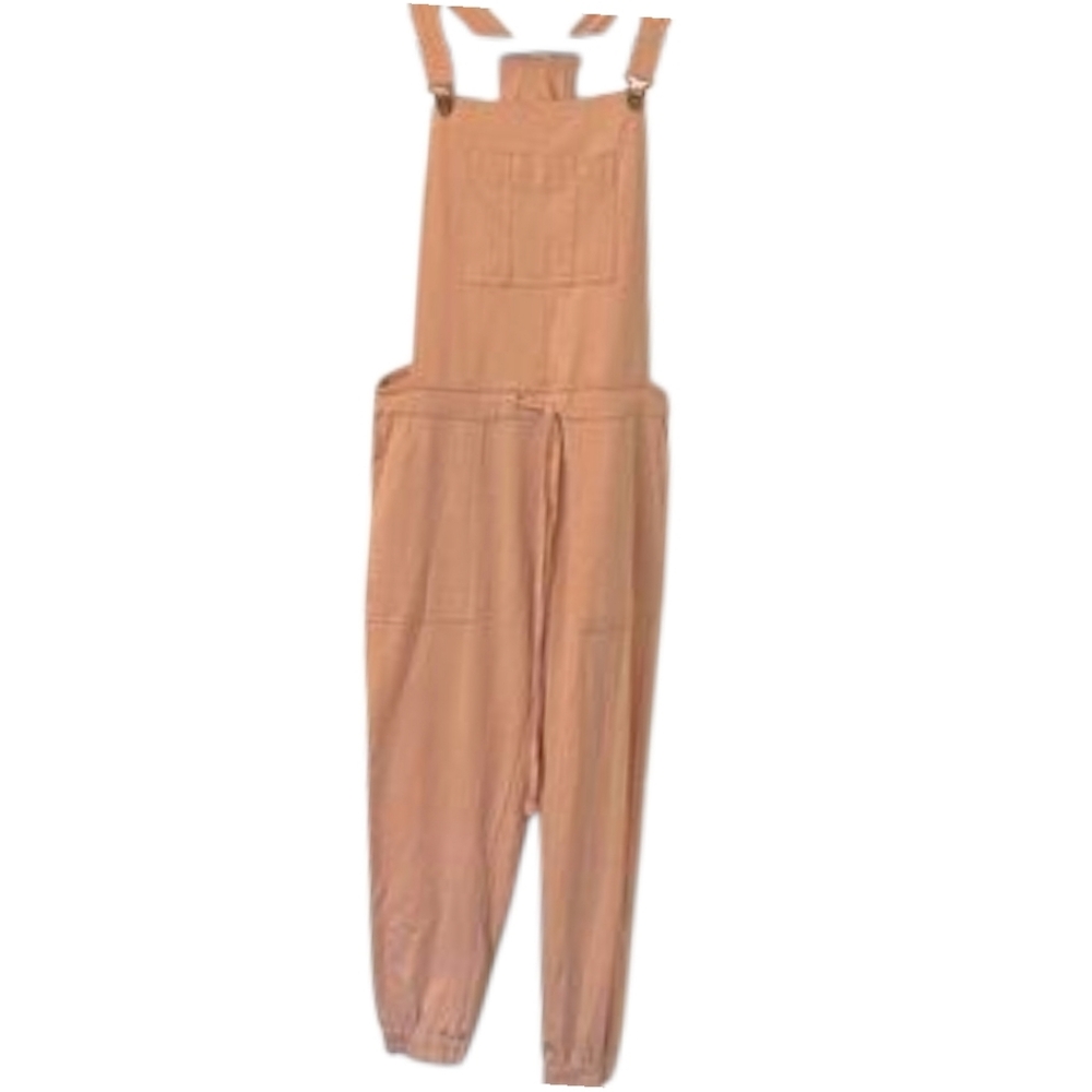 WALLFLOWER Pink Jogger Style Overalls Adj Straps Pckts Drawcord Waist Stretch LG - Picture 2 of 15